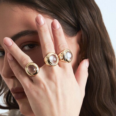 FotoAnel Jilli com Cristal translúcido e Banho de Ouro 18K