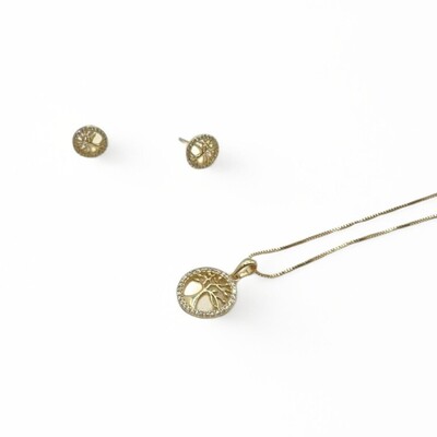 Foto Conjunto Árvore da Vida com Banho de Ouro 18K e Zircônias cravejadas