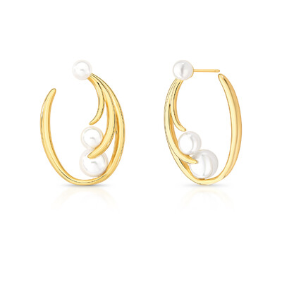 Foto Brinco Wave com Pérolas – Banho de Ouro 18K | Estilo Orgânico e Elegante
