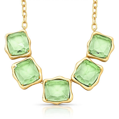 Foto Colar Quadrado com Cristais Verdes e Banho de Ouro 18K