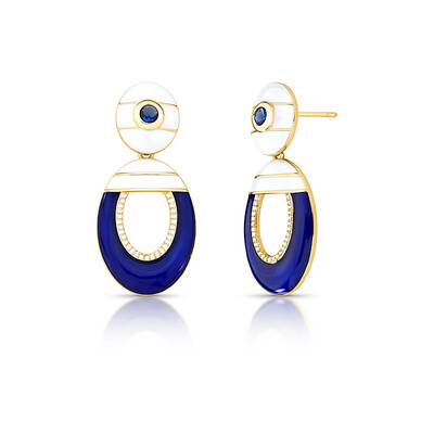 Foto Brinco Salmaso com Esmaltado, Cristais e Banho de Ouro 18K