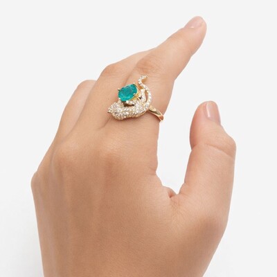 FotoAnel Salvaje com Cristal e Zircônias em Banho de Ouro 18K