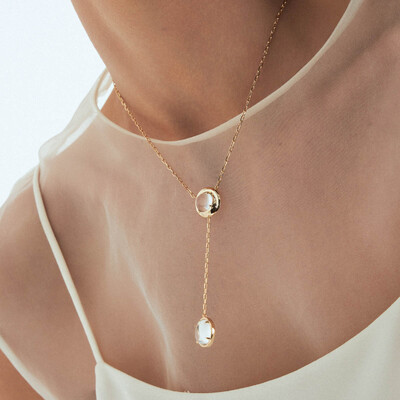 Foto Colar Jilli com Cristal translúcido e Banho de Ouro 18K