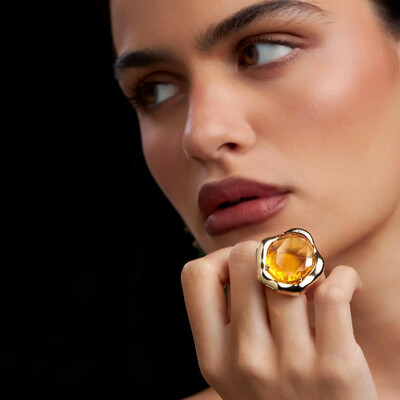 Foto Anel Organic com Cristal e Banho de Ouro 18k