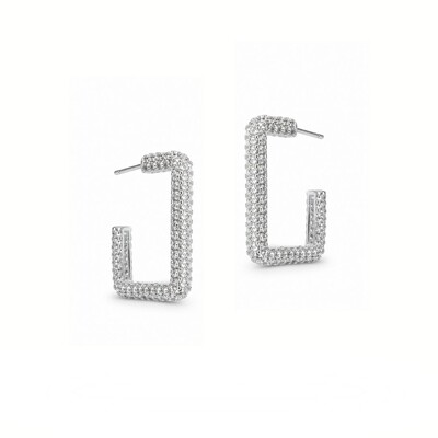 Foto Argola Tereza cravejada de Zircônias – Formato Quadrado com Banho de Ródio Branco