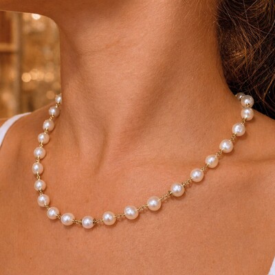 Foto Colar com Pérolas Naturais M com Banho de Ouro 18K