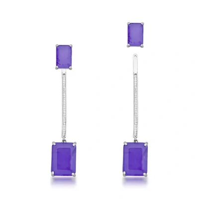 Foto Brinco Welma 2 em 1 com Cristal Roxo, Zircônias e Banho de Ródio Branco