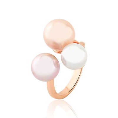 Foto Anel Mix 3 Pérolas com Banho de Ouro Rosê