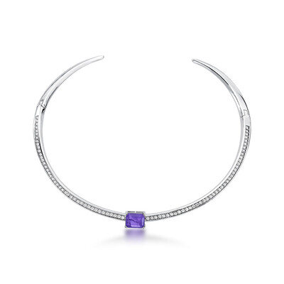Foto Colar Choker Welma com Zircônias, Cristal Roxo e Banho de Ródio Branco