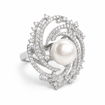 Foto Anel com Pérola e Banho de Ródio Branco | Elegância Atemporal