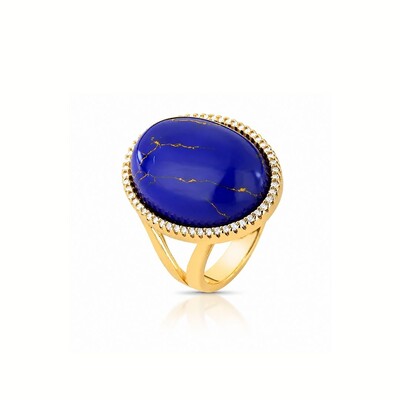 Foto Anel com Lapis Lazuli Reconstítuido e Zircônias em Banho de Ouro 18K