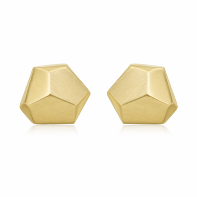 Foto Brinco Botão Geométrico com Banho de Ouro 18K