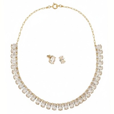 Foto Conjunto Belle com Cristais Brancos e Banho de Ouro 18K