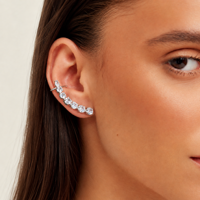 Foto Ear Cuff Pontos de Zircônia – Banho Ródio Branco
