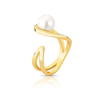 Foto Anel Wave com Pérolas – Banho de Ouro 18K | Estilo Orgânico e Elegante