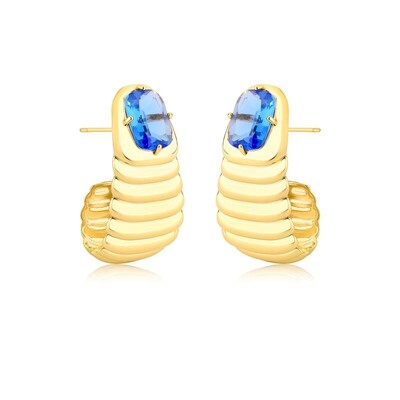 Foto Brinco Breathe com Cristal Azul - Banho de Ouro 18K | Brilho Sofisticado