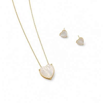 Foto Conjunto Coração com Madrepérola e Banho de Ouro 18K