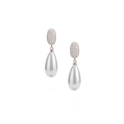 Foto Brinco Hard com Pérola cravejado de Zircônias - Banho de Ródio Branco