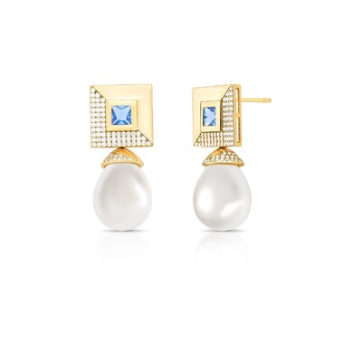 FotoBrinco Argent com Cristal, Pérola, Zircônias e Banho de Ouro 18K