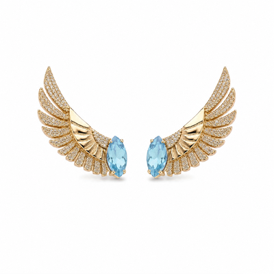 Foto Ear Cuff Asa com Cristal Sky – Banho de Ouro 18K