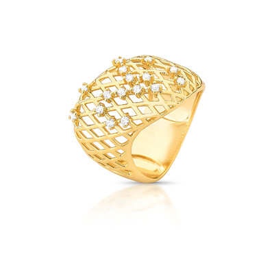 Foto Anel Aramado Base com Zircônias e Banho de Ouro 18K - Elegância Clássica com Brilho Moderno