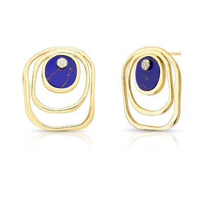 Foto Brinco Air Espiral com Lápis-Lazúli Reconstituído, Zircônias e Banho de Ouro 18K