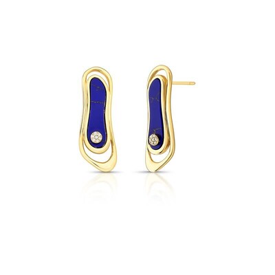 Foto Brinco Air com Lápis-Lazúli Reconstituído, Zircônias e Banho de Ouro 18K