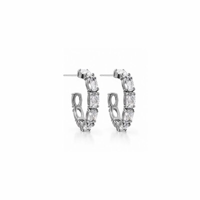 Foto Argola Oval Zircônia Banho Ródio Branco
