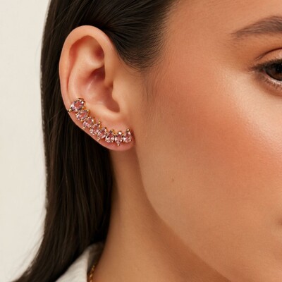 Foto Ear Cuff Satur Cristais Ametista Banho Ouro 18K