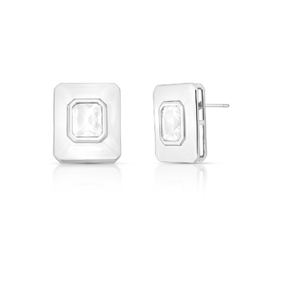 Foto Brinco Esquadros com Cristal e Banho de Ródio Branco