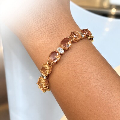 Foto Pulseira Riviera Champagne com Cristais e Banho de Ouro 18K