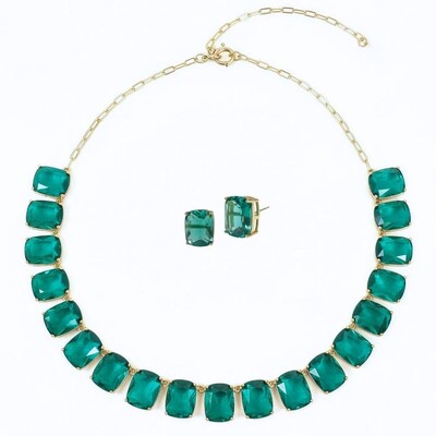 Foto Conjunto Colar e Brinco Cristal Ice Verde Banho de Ouro 18k