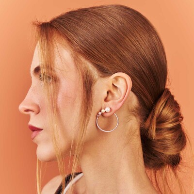 Foto Brinco Monaco com Pérolas, Zircônias e Banho de Ouro Rosê