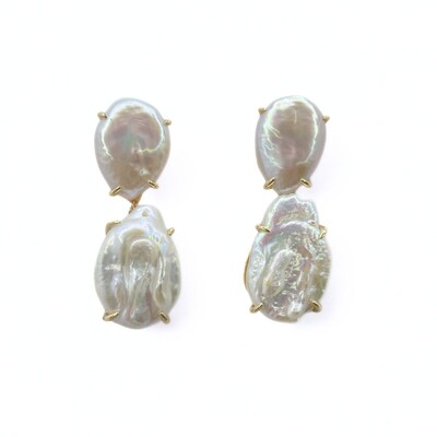 Foto Brinco Germanotta com Madrepérola e Banho de Ouro 18K