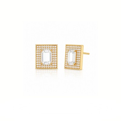 Foto Brinco Quadro – Cristal Lapidado, Zircônias e Banho de Ouro 18K