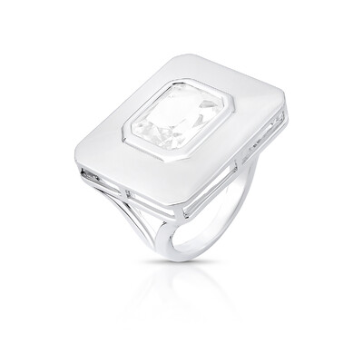 Foto Anel Esquadros com Cristal e Banho de Ródio Branco