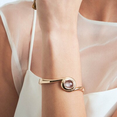 Foto Pulseira Jilli com Cristal translúcido e Banho de Ouro 18K