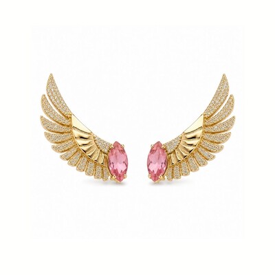 Foto Ear Cuff Asa com Cristal Pink - Banho de Ouro 18K
