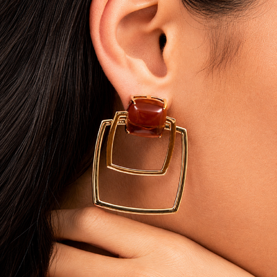 Foto Brinco Apricot Maxi com Cristal e Banho de Ouro 18k