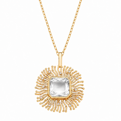 Foto Colar Soleil com Cristal, Zircônias e Banho Ouro 18K