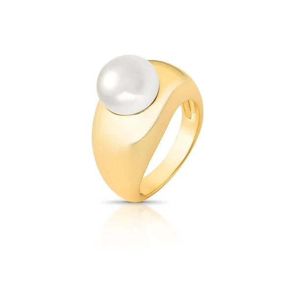 Anel Bibelot com Pérola e Banho de Ouro 18K