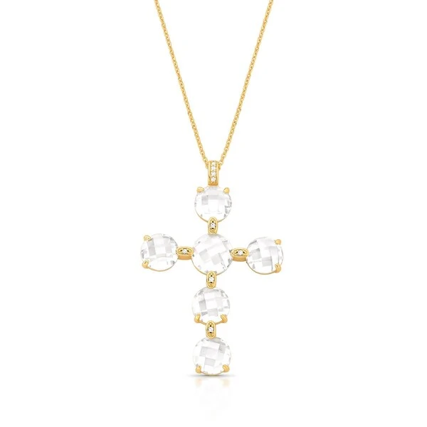 Colar Cruz com Banho de Ouro 18K e Zircônias