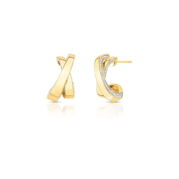 Brinco Élan Curvo Vazado com Zircônias e Banho de Ouro 18K