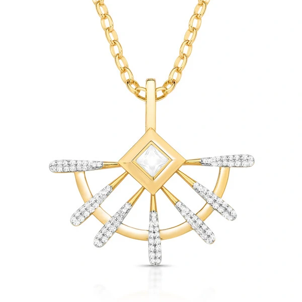 Colar Compasso com Cristal, Zircônias e Banho Ouro 18K