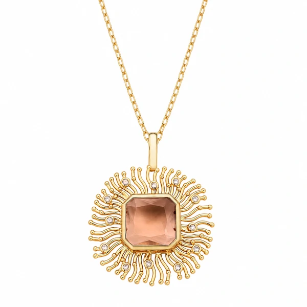 Colar Soleil com Cristal, Zircônias e Banho Ouro 18K