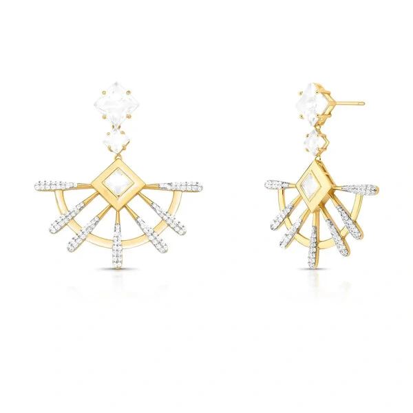 Brinco Compasso com Cristal e Zircônias e Banho de Ouro 18K