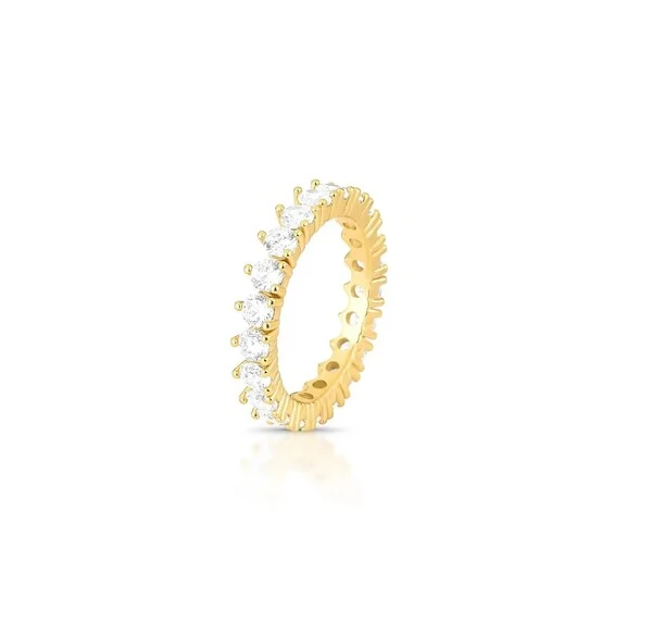 Anel Riviera Cravejado de Zircônias com Banho de Ouro 18K