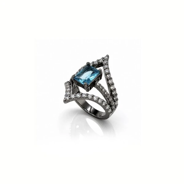Anel Cristal Sky Oval e Zircônia com Banho de Ródio Negro