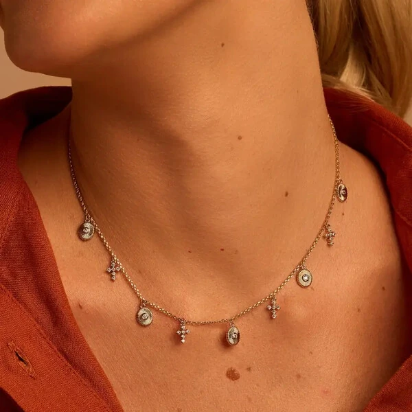 Colar Fé Minimalista com pingentes em Banho de Ouro 18K e Zircônias