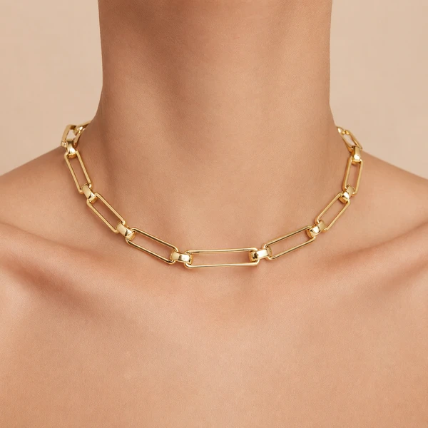 Corrente Elos Retangulares Longos Banho Ouro 18K